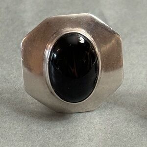 Pair onyx and sterling clip earrings